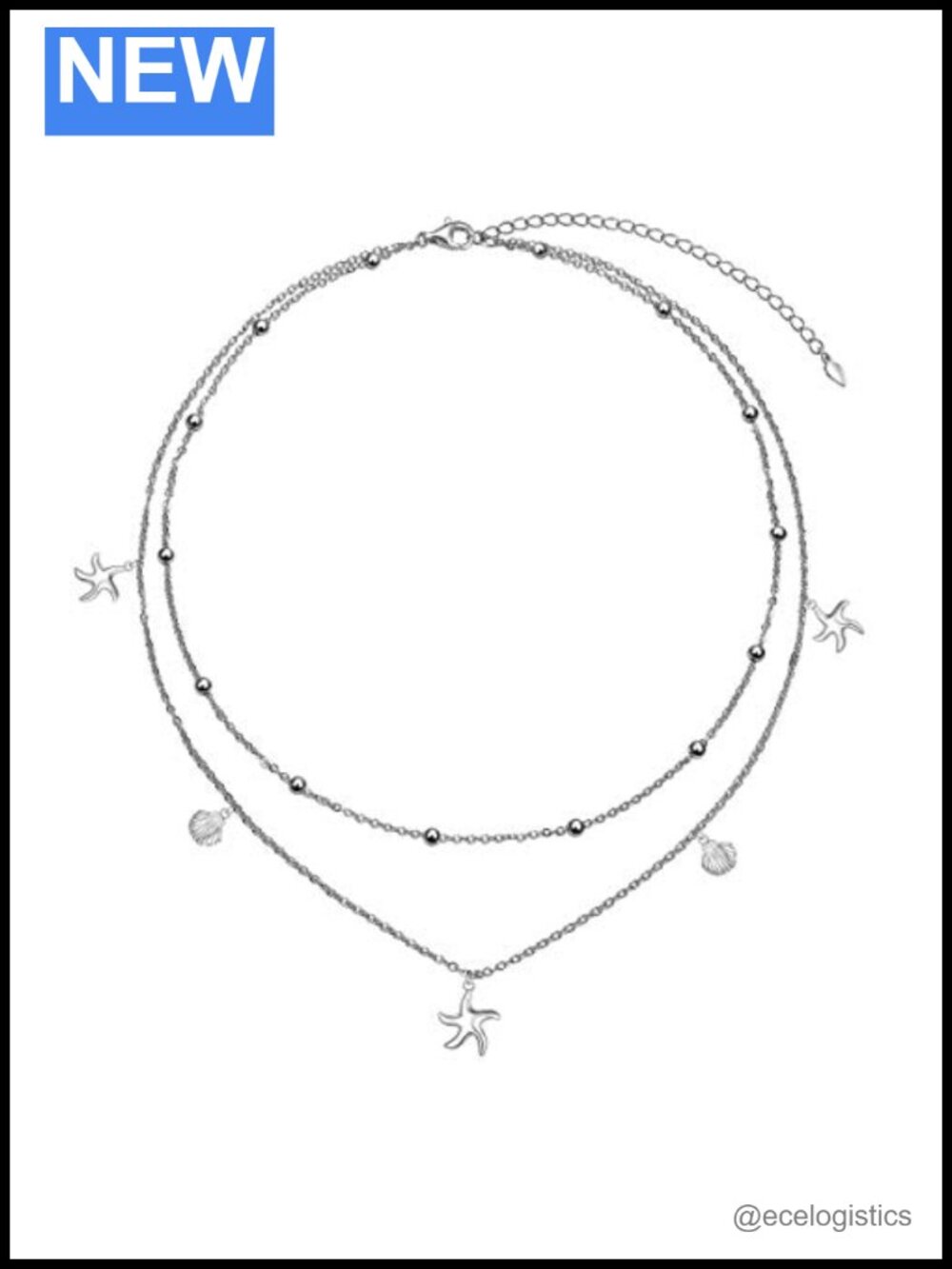 925 Sterling Silver Layered Choker Necklace Starfish Shell Adjustable